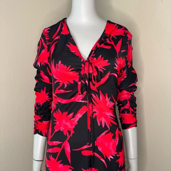 ARTIGLI Bold Floral Print Mini Dress Silky Polyester Made In Italy Size 40 (4) - Picture 5 of 16